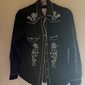 Embroidered Black Western Blouse